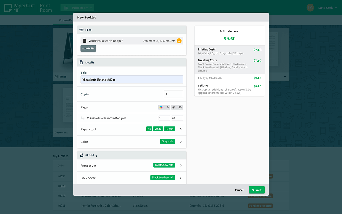 feature order screen