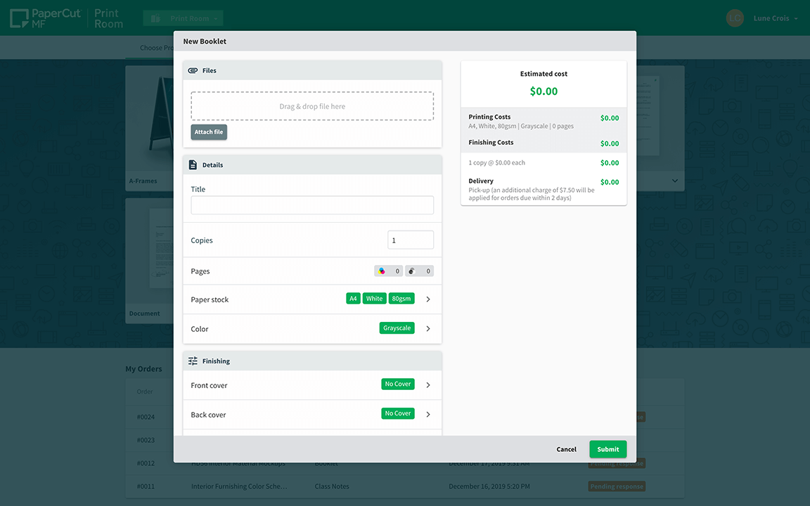 feature user order screen